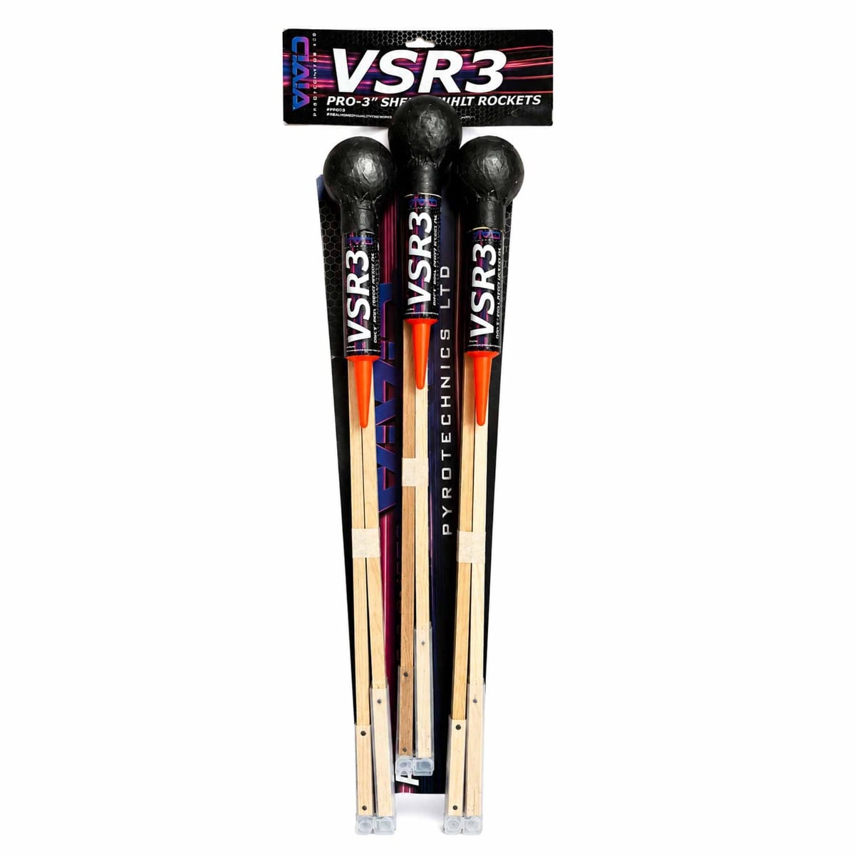 VSR3 Shell Effect Rockets by Vivid Pyrotechnics - Pack of 3 Large Aerial Firework Rockets