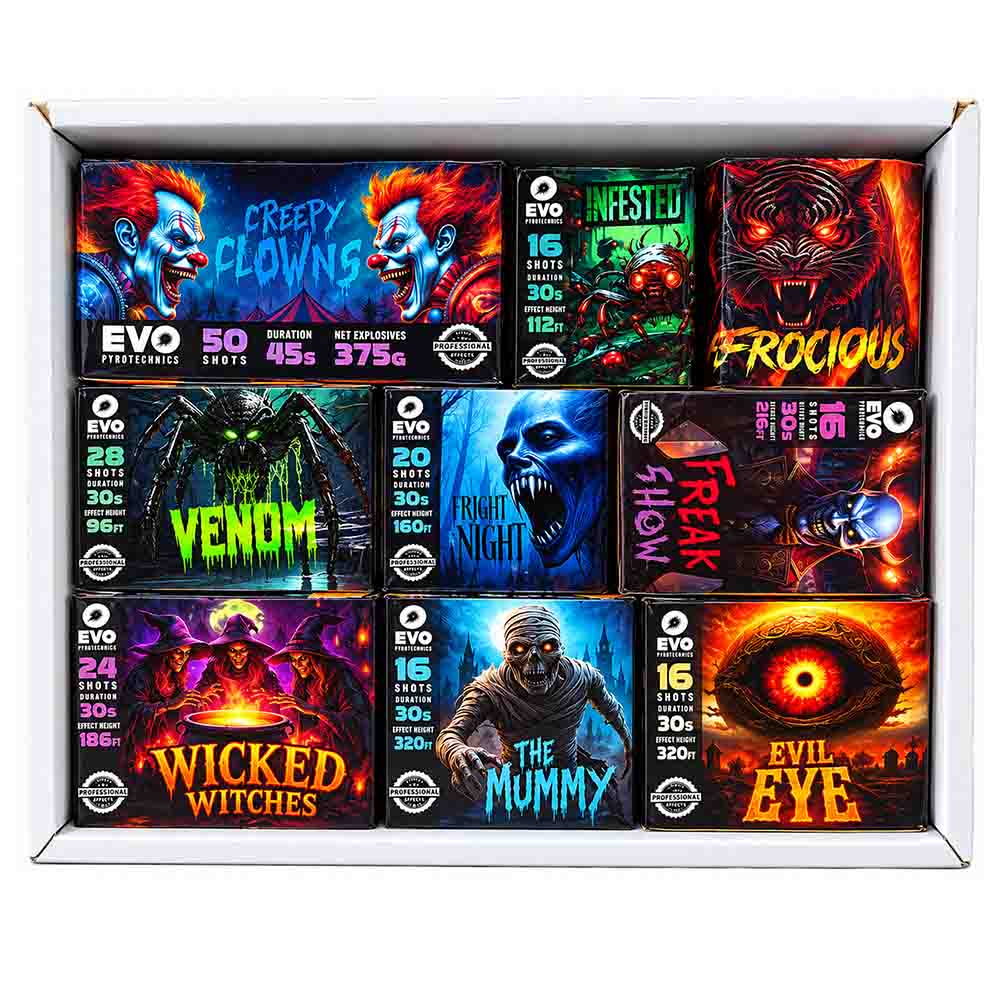 Terror Time by Evo Pyrotechnics | F2 Display Pack | 9 Barrages 205 Shots