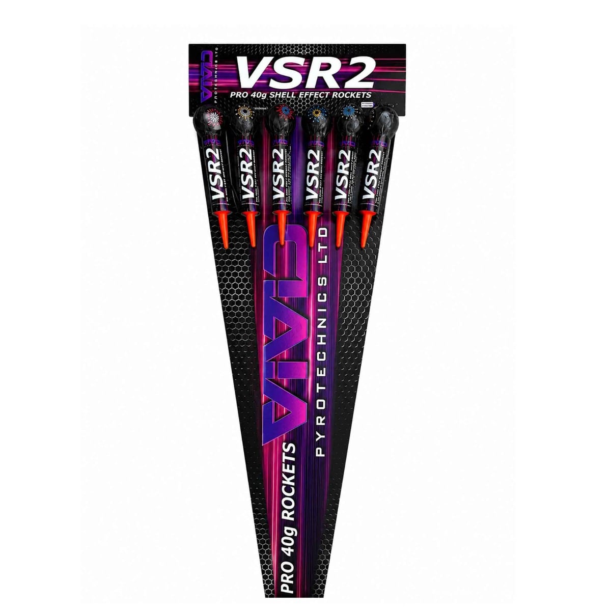 VSR2 Pro 40g Shell Effect Rockets by Vivid Pyrotechnics - Pack of 6 F2 Rockets